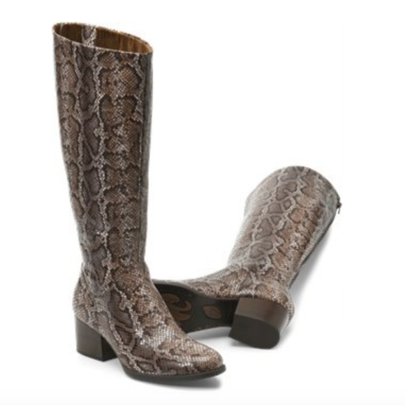 Born Leather Snakeskin Knee High Heel Equestrian Boots Riding Audrina Womens 6 - Picture 1 of 6